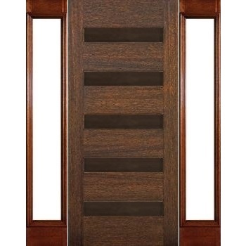 Horizontal 5 Panel Mahogany Front Door with Sidelights